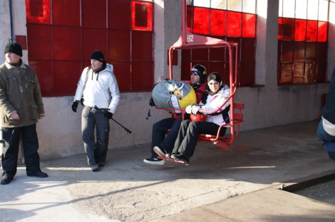 Agra & Marius going up the lift