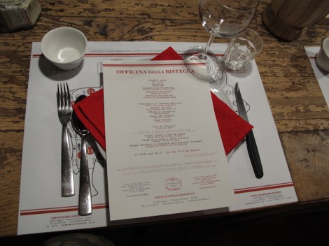 the menu of officina della bistecca